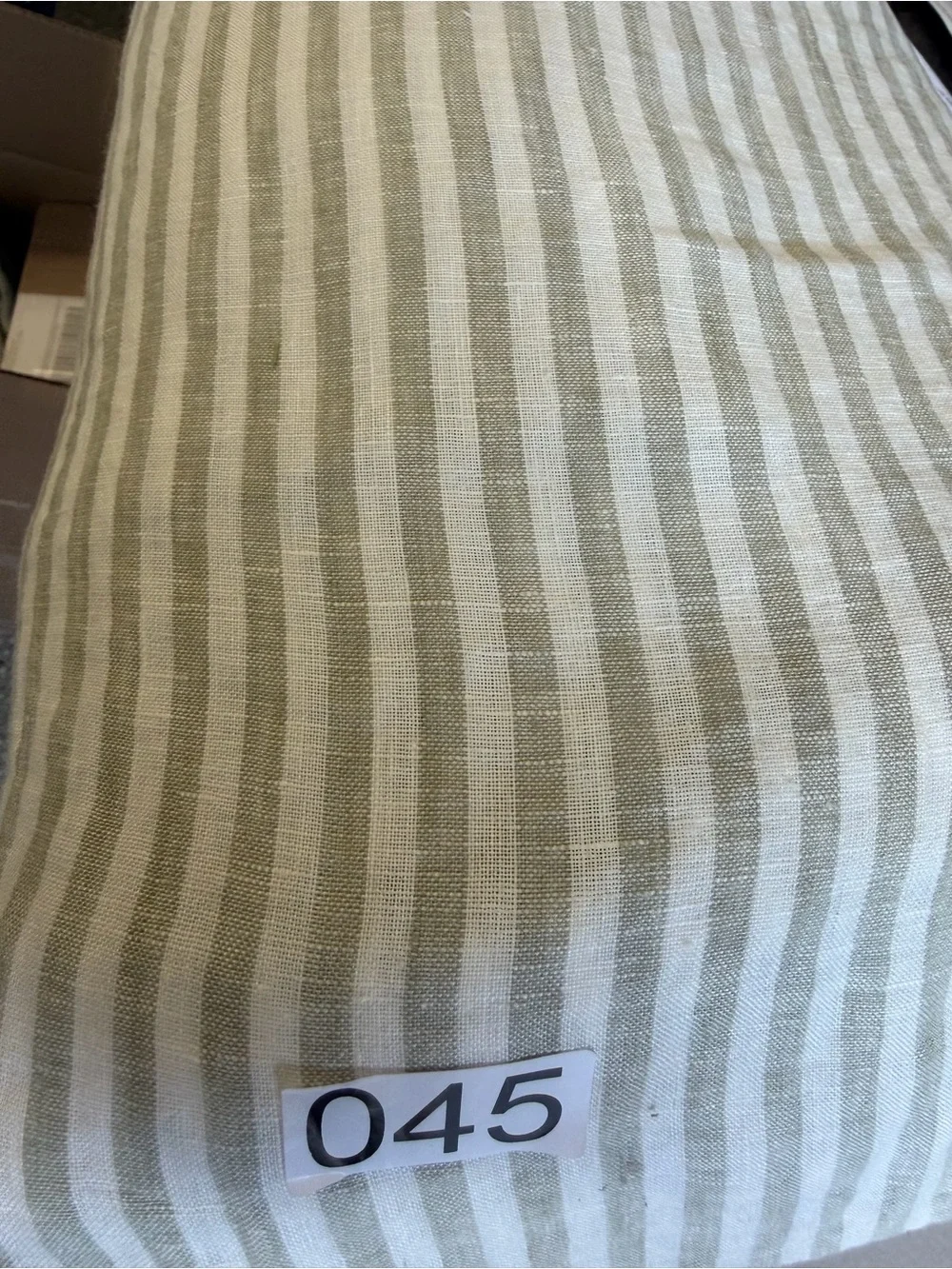 Quince 100% European Linen Striped Duvet Set in Willowleaf and White Twin K045